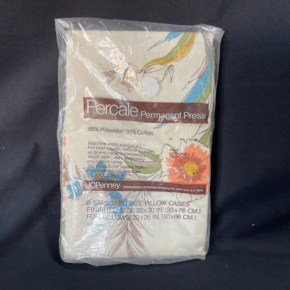 JC Penny Percale 2 Standard Pillowcases NIP Vtg Mystic Harbor Fall Floral